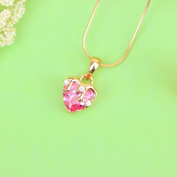 "Heart Drip Pink Pendant in Gold Finish Romantic Charm, XPPT1698 - Picture 11 of 13